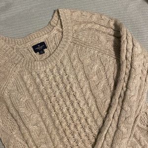 American eagle cable knit sweater size small s tan beige metallic gold silver